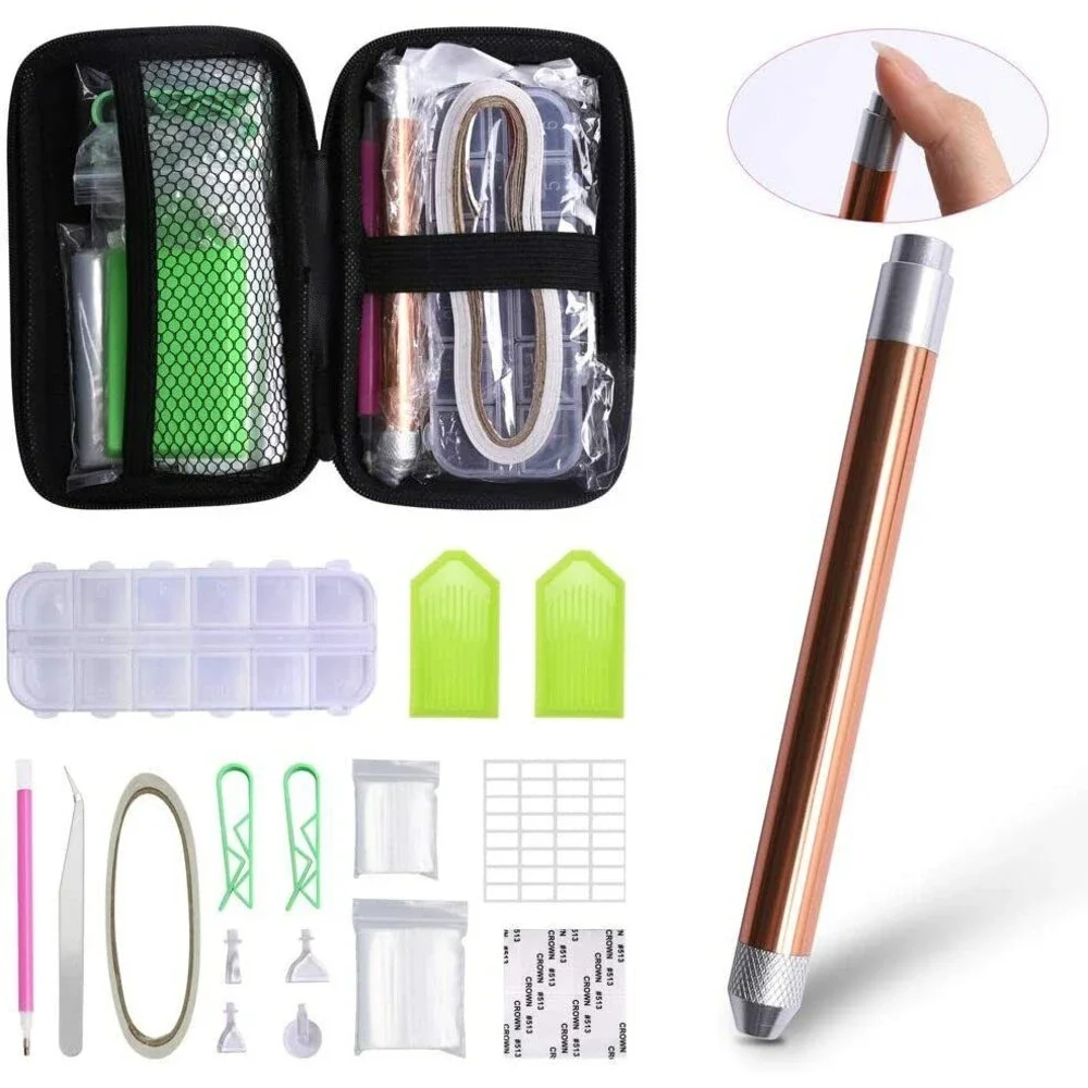 56PCS 5D Diamond Painting Tools Set With Bag, Pen Drill Pen, LED Stitch Tweezer